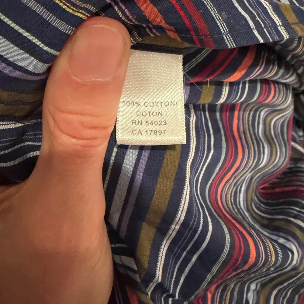 Banana Republic Men’s L 16-16.5 Multicolor Stripe 100% Cotton Button Down